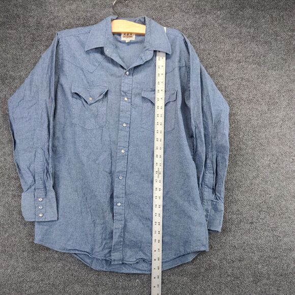Fly Cattleman Pearl Snaps Button Down Shirt Long Sleeve Mens Size M Blue - Picture 4 of 12